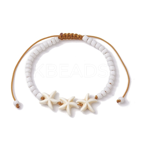 Starfish Synthetic Turquoise & Glass Seed Braided Bead Bracelets BJEW-JB10312-03-1