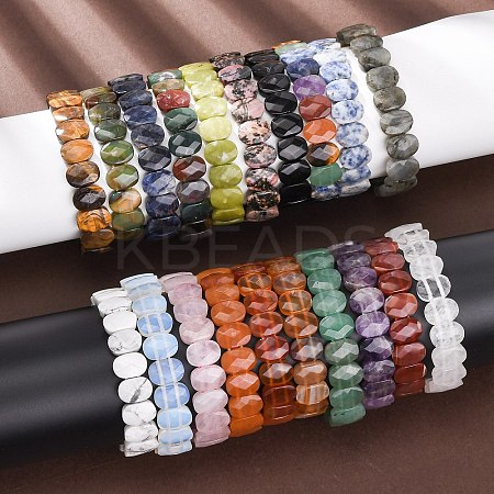 Natural & Synthetic Mixed Gemstone Faceted Beaded Stretch Bracelets for Women BJEW-K251-07-1