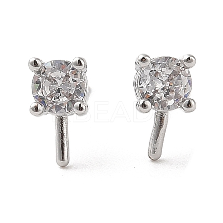Brass with Clear Cubic Zirconia Stud Earring Findings KK-G491-53P-1