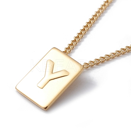 Stainless Steel Initial Letter Rectangle Pendant Necklace for Men Women NJEW-E090-01G-25-1