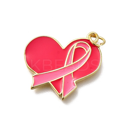 October Breast Cancer Pink Awareness Ribbon Brass Enamel Pendants KK-S517-04C-G-1