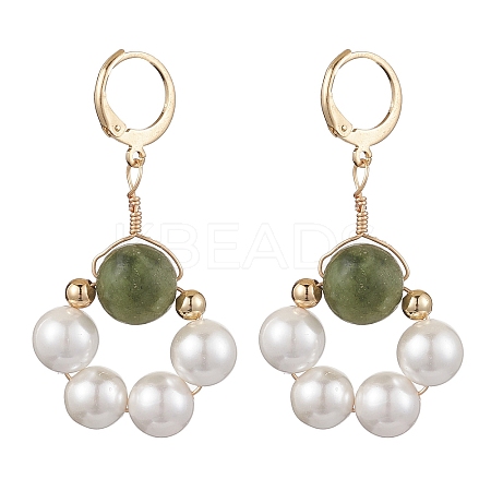 Shell Pearl & Taiwan Jade Leverback Earrings EJEW-JE05927-02-1