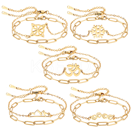 5 sets 5 styles 304 Stainless Steel Paperclip Chains & Cable Chain Bracelet Sets BJEW-PH0004-43-1