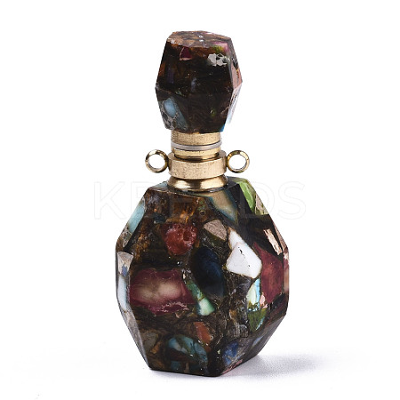 Assembled Synthetic Pyrite and Imperial Jasper Openable Perfume Bottle Pendants G-R481-14E-1