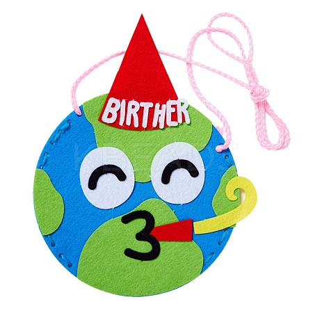 The Earth Day Theme DIY Non Woven Cloth Cartoon Earth-shaped Bag Kits DIY-WH0265-34-1