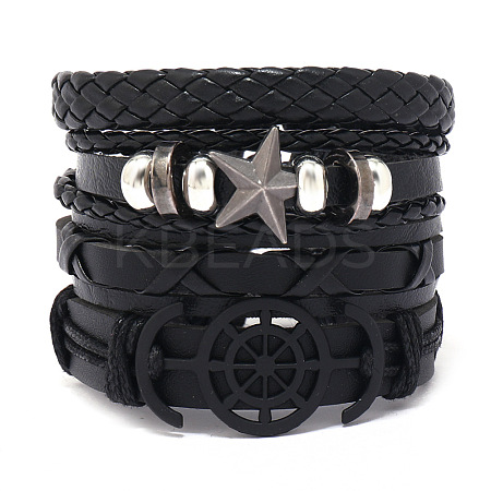4Pcs 4 Styles Alloy Artificial Leather Cord Bracelet Sets for Men FS-WG9743B-02-1
