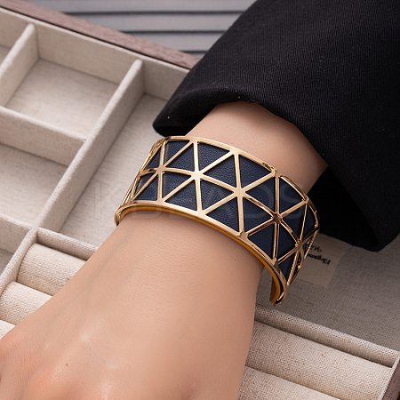 Triangle 304 Stainless Steel & Imitation Leather Cuff Bangles FS-WGE67E3-07-1