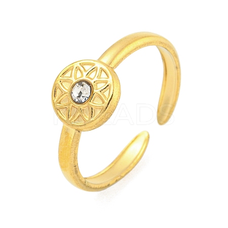 304 Stainless Steel Cubic Zirconia Flower Cuff Ring LS-RJEW-S406-02G-02-1