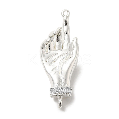 Brass Micro Pave Clear Cubic Zirconia Palm Connector Charms KK-C072-13S-1