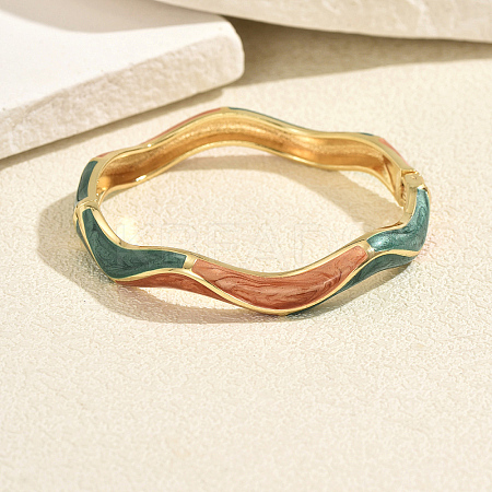 Zinc Alloy Enamel Irregular Wave Open Hinged Cuff Bangles for Women Daily Wear XR9977-1-1