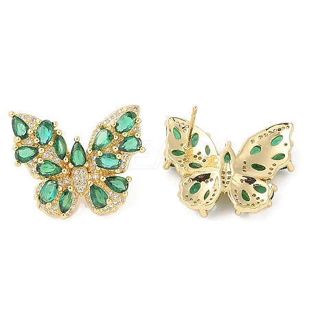 Rack Plating Brass with Cubic Zirconia Stud Earrings for Women EJEW-G394-06G-03-1