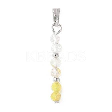 Faceted Round Natural Quartz Crystal & Gold Rutilated Quartz & Yellow Opal Beaded Pendants PALLOY-JF03529-04-1