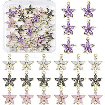 24Pcs 4 Colors Alloy Rhinestone Connector Charms ALRI-FS0001-13-1