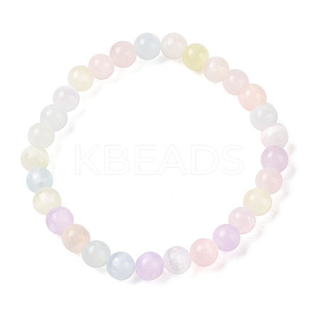 Natural Selenite Round Beaded Stretch Bracelets for Women G-U005-02B-1