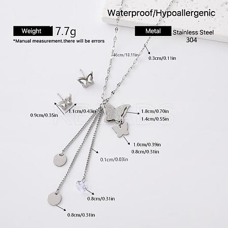 304 Stainless Steel Butterfly Stud Earrings & Tassel Necklaces Sets for Women IY3689-5-1
