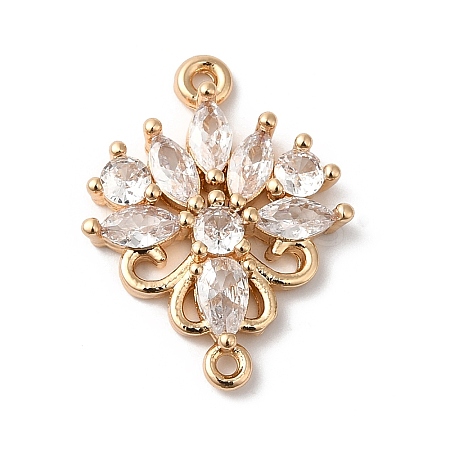 Brass Pave Clear Glass Connector Charms KK-C062-069G-1