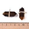 Natural Tiger Eye Double Terminal Pointed Pendants G-N345-09I-3