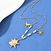 304 Stainless Steel Crystal Rhinestone and Cat Eye Conch Shape Octopus Pendant Dyed Natural Shell Bamboo Stick Link Chain Necklaces NJEW-K252-11G-1
