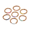 7Pcs 7 Style Natural Wood & Mixed Gemstone Round Beaded Stretch Bracelets Set BJEW-JB08813-4