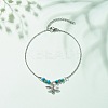 304 Stainless Steel Bees Charm Anklet with Round Natural White Jade Beads for Women AJEW-AN00498-02-2