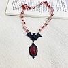 Alloy Red Glass Bat Pendant Round Glass Link Necklaces for Halloween LS-NJEW-H075-02PEB-2