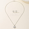 Vintage Brass Cubic Zirconia Clover Stud Earrings & Necklaces Set for Women UB5162-1