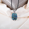 Oval Alloy Pave Natural Paua Shell Pendant Necklaces FS-WGA0329-04-1