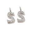 Initial Letter Brass Micro Pave Cubic Zirconia Pendants ZIRC-F008-S-1