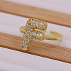 Brass Micro Pave Clear Cubic Zirconia Initial Cuff Rings FS-WGB210B-07-1