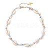 Ocean Natural Cowrie Shell & Chip & Glass Seed Beaded Necklaces NJEW-JN05848-4