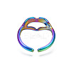 Ion Plating(IP) Rainbow Color 304 Stainless Steel Heart Gesture Open Cuff Ring for Women RJEW-S405-260M-3