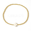 Cross Natural Gemstone & Brass Bead Stretch Bracelets for Women QE9707-4-1