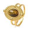 Oval Natural Tiger Eye Finger Rings RJEW-Q822-51G-01-1