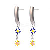 Rectangle with Flower Enamel Long Dangle Stud Earrings EJEW-N049-06A-1