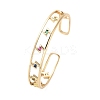 Brass Hollow Lightning Bolt Open Cuff Bangles with Colorful Glass for Women BJEW-M312-10G-1