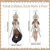 2Pairs 2 Styles Alloy Feather Dangle Earrings EJEW-UN0006-97-3