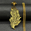 201 Stainless Steel Feather Pendant Necklaces LS-NJEW-K283-12G-1