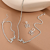 Butterfly Alloy with Crystal Rhinestone Pendant Necklace & Hoop Earring & Link Bracelet FS-WG7F609-01-3