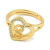 Heart with Letter Rack Plating Brass Micro Pave Cubic Zirconia Adjustable Rings for Women RJEW-I105-06G-S-2