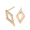 Brass Micro Pave Clear Cubic Zirconia Rhombus Stud Earring Findings KK-Z133-02G-03-2