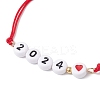 2Pcs 2 Color Heart with Word 2024 Acrylic Braided Bead Bracelets Set BJEW-JB09780-5