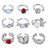 9Pcs 9 Style Cat Eye & Cubic Zirconia Open Cuff Rings Set RJEW-FI0001-12-1