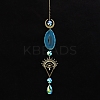Natural Agate Piece & Metal Evil Eye Moon Hanging Ornaments PW-WG66301-07-1