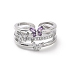 Violet Cubic Zirconia Butterfly Open Cuff Ring RJEW-C061-01P-2