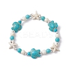 Turtle & Starfish Synthetic Turquoise Beaded Stretch Bracelet BJEW-JB09968-02-1