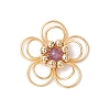 4Pcs 4 Styles Natural Amethyst & Quartz Crystal & Green Aventurine & Carnelian Round Copper Wire Wrapped Flower Pendants PALLOY-TA00258-3