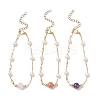 Round Natural Gemstone & Shell Pearl Beads Link Bracelets BJEW-JB12812-2