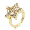 Rack Plating Brass Micro Pave Cubic Zirconia Star Open Cuff Rings for Women RJEW-C080-08G-1