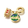 Brass Red & Green Enamel European Dangle Charms KK-R002-21G-2
