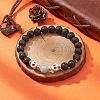 2Pcs 2 Style Skull & Cross & Round Natural & Synthetic Mixed Gemstone Beaded Stretch Bracelets Set BJEW-JB09519-6